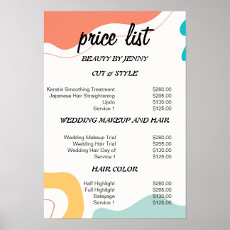 Menymall för Vibrant & Minimal Service Poster