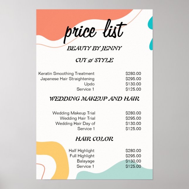 Menymall för Vibrant & Minimal Service Poster (Framsidan)