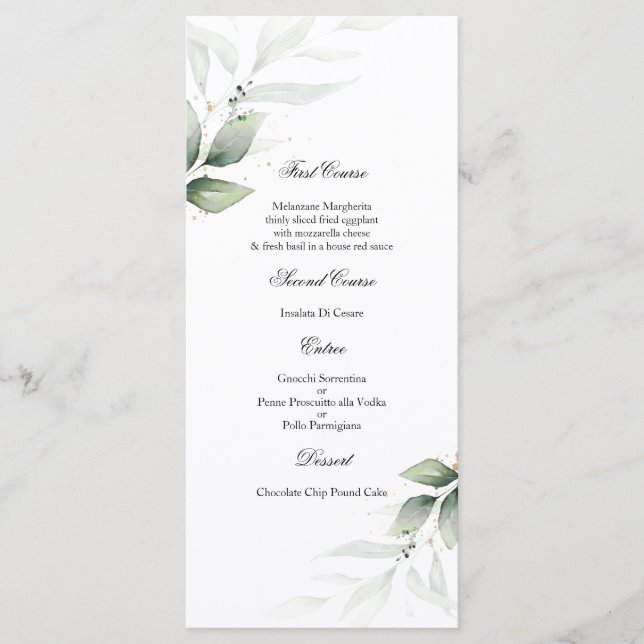 Menymall Grey Eucalyptus Bröllop Meny (Framsida)