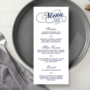 Menymallar för elegant, blå och vit Bröllop Reklamkort