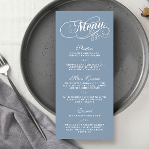 Menymallar för elegant Dusty Blue Bröllop Meny
