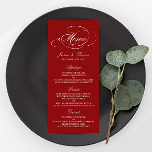 Menymallar för elegant Red and White Bröllop Reklamkort