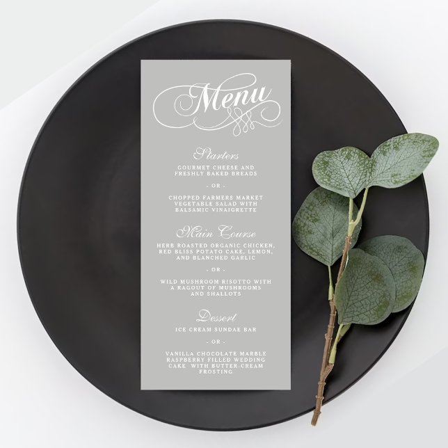 Menymallar för elegant Silver Bröllop Reklamkort (Skapare uppladdad)