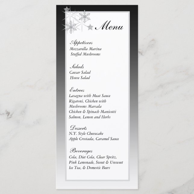 MenyMärkre för Winter Diamond Bröllop Meny (Framsida)