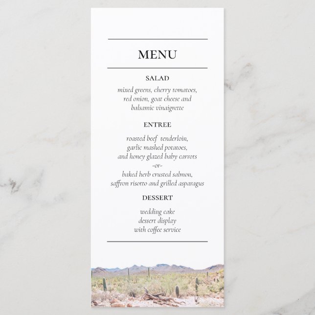 Menyn Arizona Desert Reception Meny (Framsida)