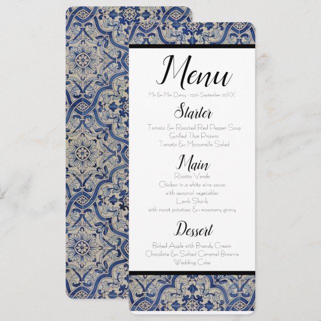 Menyn Blue Tiles Inbjudningar (Fram/baksida)