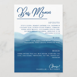 Menyn Blue Watercolor Wave Pub Bröllop Meny
