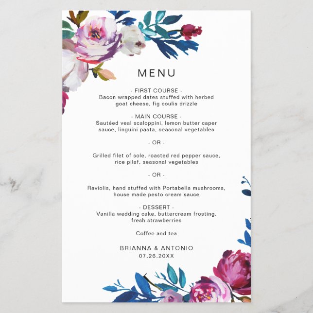 Menyn Bright Vibrant Blommigt Modern Budget Bröllo Flygblad (Framsidan)