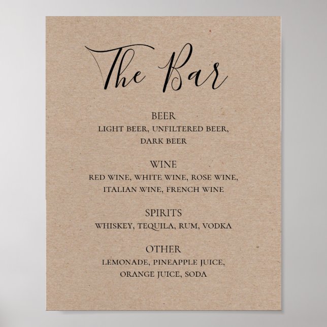Menyn bröllop-drinkar pub poster (Framsidan)
