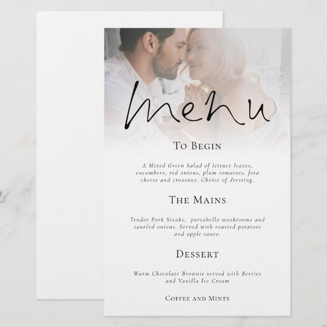 Menyn Bröllop för Modern skript - foto (Fram/baksida)