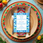 Menyn bröllop i plattorna i Aqua Blue Talavera<br><div class="desc">Menykort från bröllop mexikanska Talavera bröllop-menykort Aqua Blue Azulejo Talavera Spanska mexikanska plattor elegant bröllop-menymall,  pulserande djärv färg modern avslappnad typografi bröllop personlig bröllopsdekoder för</div>