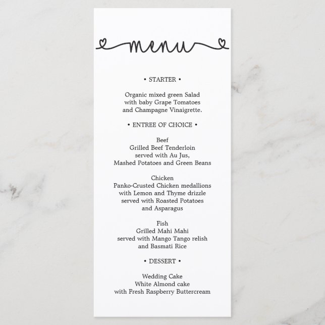 Menyn Bröllop - Möhippa - Hjärtor Meny (Framsida)