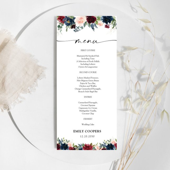 Menyn Burgundy and Navy Baby Shower Meny (Skapare uppladdad)