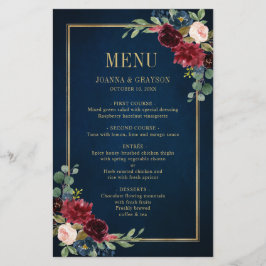 Menyn Burgundy Navy Blommigt Geometric Bröllop