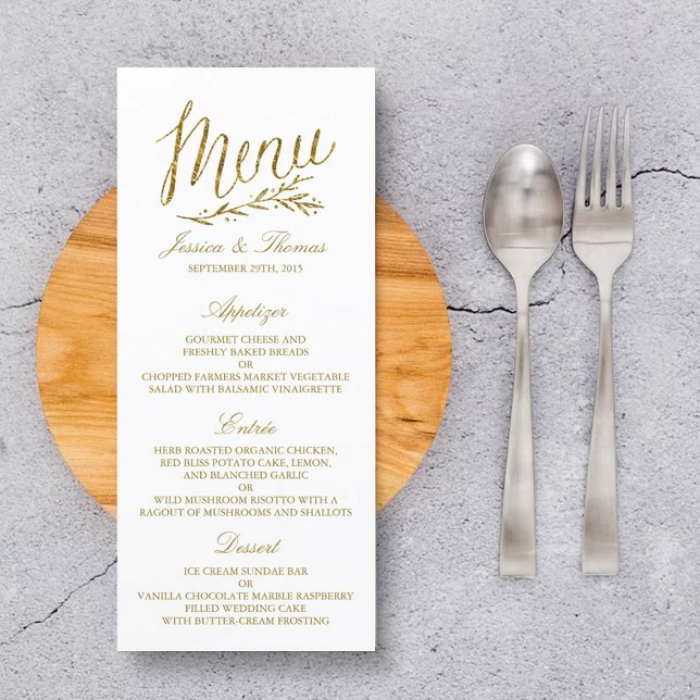 Menyn chic Faux Gold Foil Bröllop Meny (Skapare uppladdad)
