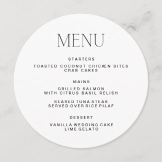 Menyn Cirkel Bröllop Meny
