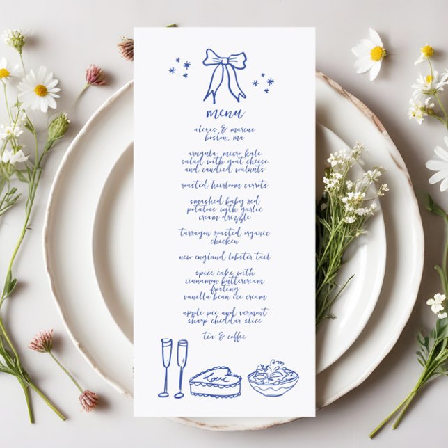 Menyn Cute Handskriftlig Doodle Bow Wedding Mottag Meny (Skapare uppladdad)