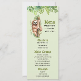 Menyn Cute Watercolor Sloth & Tropical Löv Inbjudningar