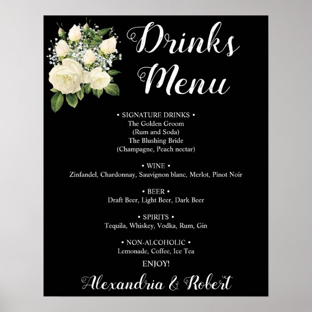 Menyn Drinks | Bröllop-tecken Poster (Framsidan)
