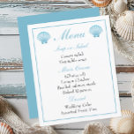 Menyn elegant Beach Nautical Blue Snäcka Bröllop<br><div class="desc">Förbättra kustelegansen i bröllop firande med den strandtematiska menyn, med mjuka blå sjöhäckar och nautiska accenter. Vare sig du planerar en oceanfront-middag, en semesterresa till havs eller ett målbröllop, anger den här menyn tonen för perfekten för en vackert kurerad händelse. Anpassa menyn genom att lägga till kurser för att skapa...</div>