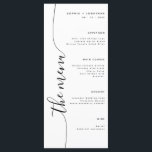 Menyn Elegant bröllop i Lodrät Menu Meny<br><div class="desc">Unik minimalistisk bröllop-meny designad med kalligrafiskript för elegant-lodrät som tillför en viss grad av sofistikering och klass,  skapar det ett val av perfekt för vilket bröllop-tema som helst.</div>