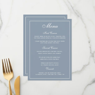 Menyn elegant Dusty Blue White Script Bröllop Meny