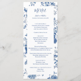 Menyn elegant Fransk Blue Blommigt Toile Bröllop Meny