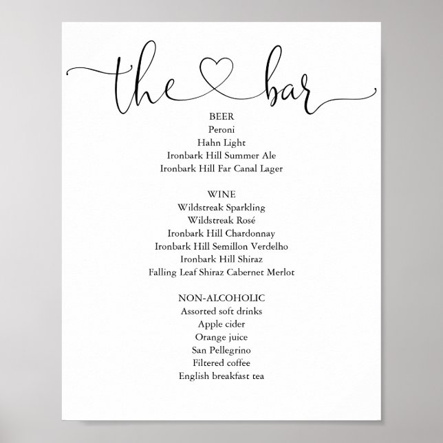 Menyn elegant Modern Heart Script Pub Poster (Framsidan)