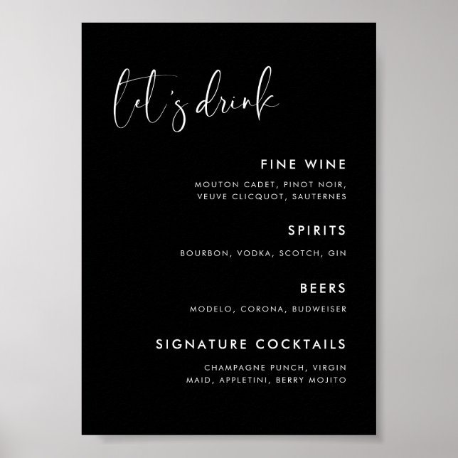 Menyn elegant och Modern Black bröllop Pub Poster (Framsidan)