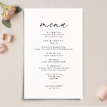 Menyn elegant Script Black & White Simple Bröllop<br><div class="desc">Det här menykortet för anpassadet är designat för att koordinera med vår uppsättning med romska skript i bröllop,  och innehåller en rotografitext i ett svepande skript som är parad med ett serieteckensnitt i klass i svart med ett anpassade monogram på baksidan. Matchande objekt är tillgängliga.</div>