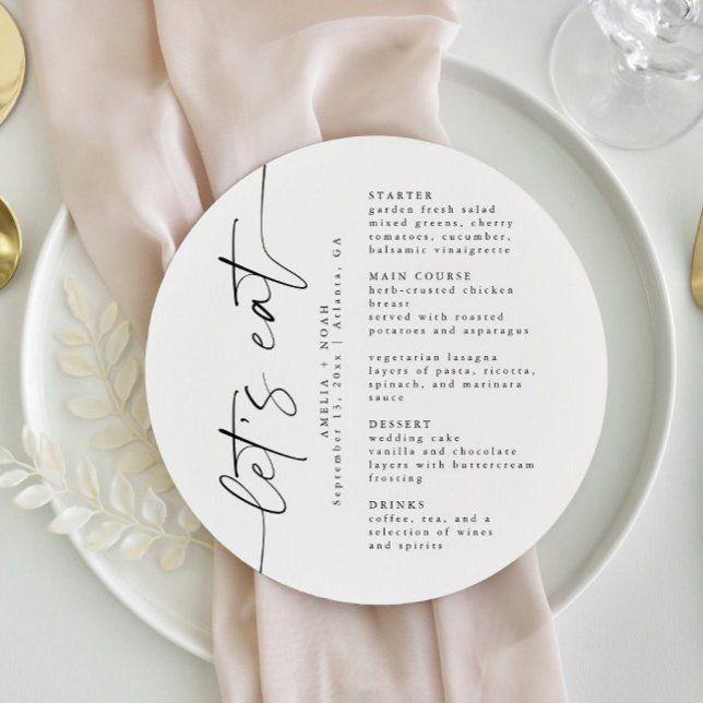 Menyn elegant Script Round Bröllop Meny (Skapare uppladdad)