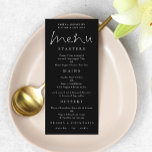 Menyn elegant Script White Black Bröllop Meny<br><div class="desc">Elegant Script White Black Bröllop Menu. En snyggt som är inställd för sidhuvudet och som enkelt kan anpassa resten av texten.</div>