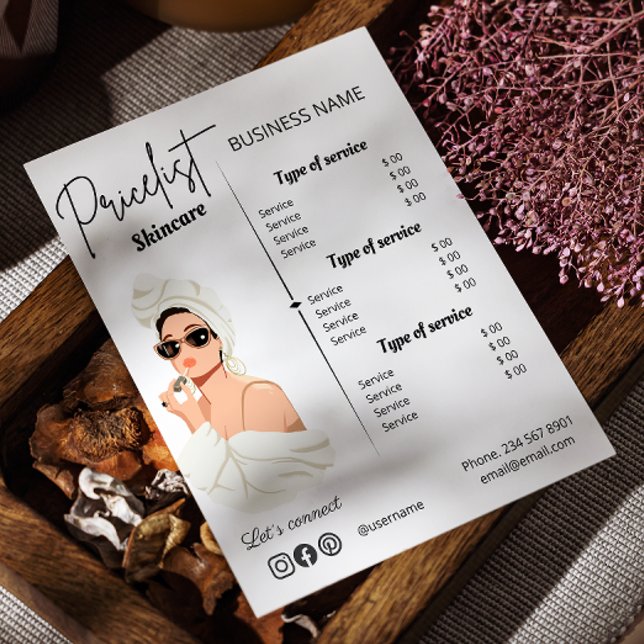 Menyn Esthetician Pris List Business Service Flygblad (Esthetician Price List Business Service Menu Flyer)