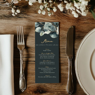 Menyn Eucalyptus gren mörk grönt guld bröllop Meny