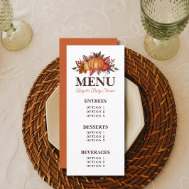 Menyn Fall Pumpkin Blommigt Baby Shower Meny