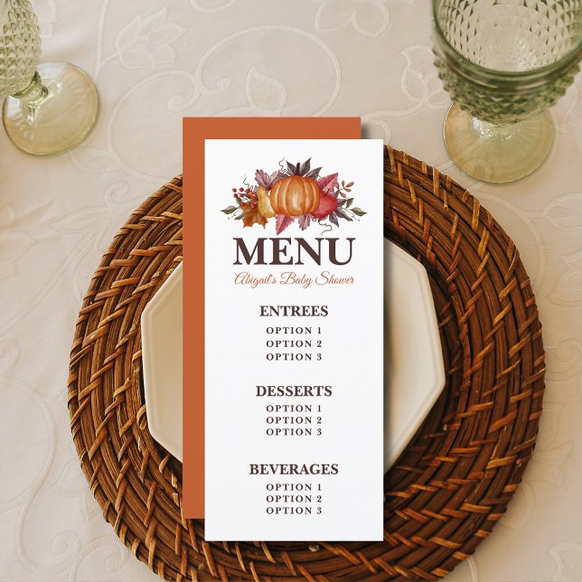 Menyn Fall Pumpkin Blommigt Baby Shower Meny (Skapare uppladdad)