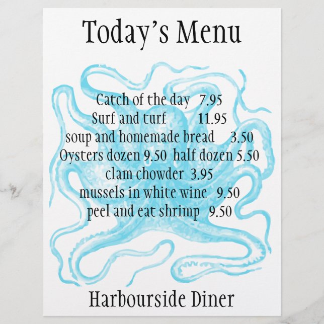 Menyn för sjömatrestaurang (Framsida)