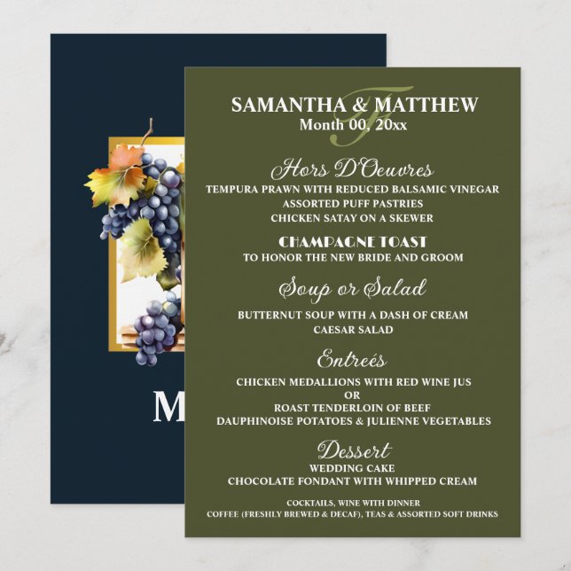 Menyn för vingårdar med vattenfärg vin flaskor meny (Fram/baksida)