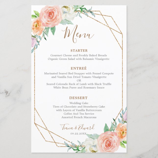 Menyn Geometric Watercolor Flower Dinner (Framsida)