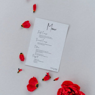 Menyn grått Linen Simple Black Script Bröllop Inbjudningar