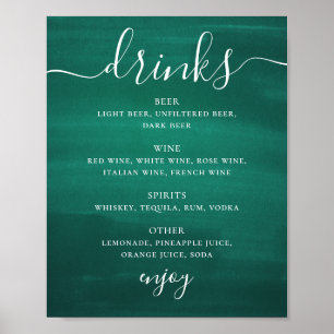 Menyn grönt script calligraphy bröllop Drycker pub Poster