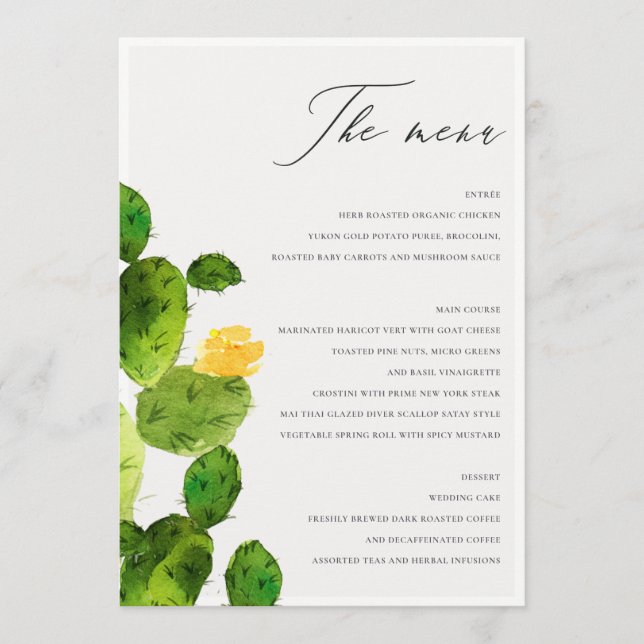 MENYN grönt VATTENFÄRGDESERT CACTUS FLOWER Meny (Framsida)