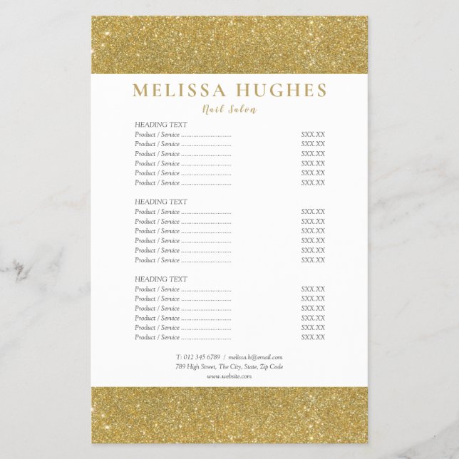Menyn guld Glitter Salon Service Menu Flygblad (Framsidan)