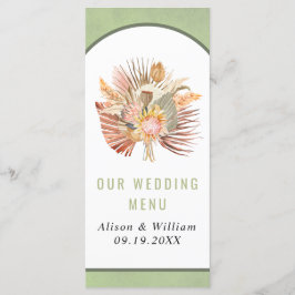 Menyn handflatan pampas (grönt),  (bröllop) meny