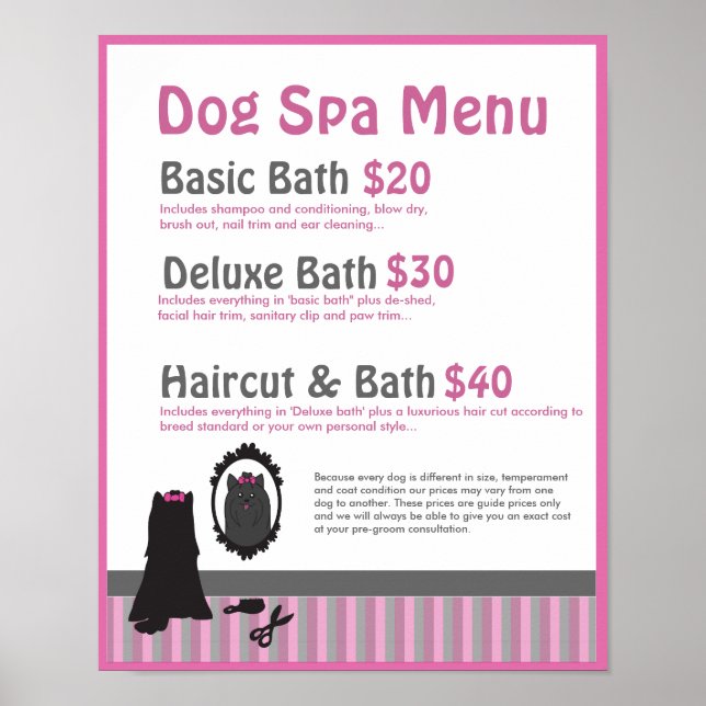 Menyn hund Grooming Spa - anpassningsbar Poster (Framsidan)