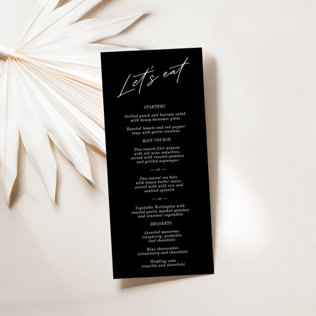 Menyn "Låt oss eat" Enkel Elegant, svart Bröllop Meny ("Let's Eat" Simple Elegant Black Wedding Menu)