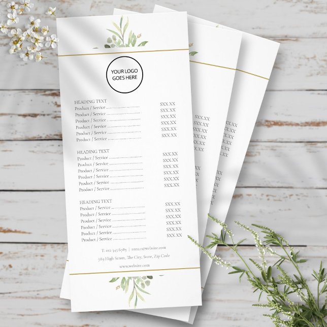 Menyn Logotyp Grey Salon Service Reklamkort (Your Logo Greenery Salon Service Menu)