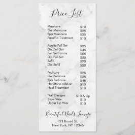 Menyn Marble Nail Salon Professionell Pris List Meny
