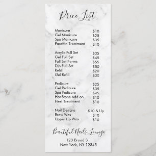 Menyn Marble Nail Salon Professionell Pris List Meny