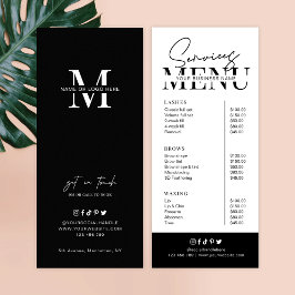 Menyn Minimalistisk svart svart, vit salon Service Reklamkort